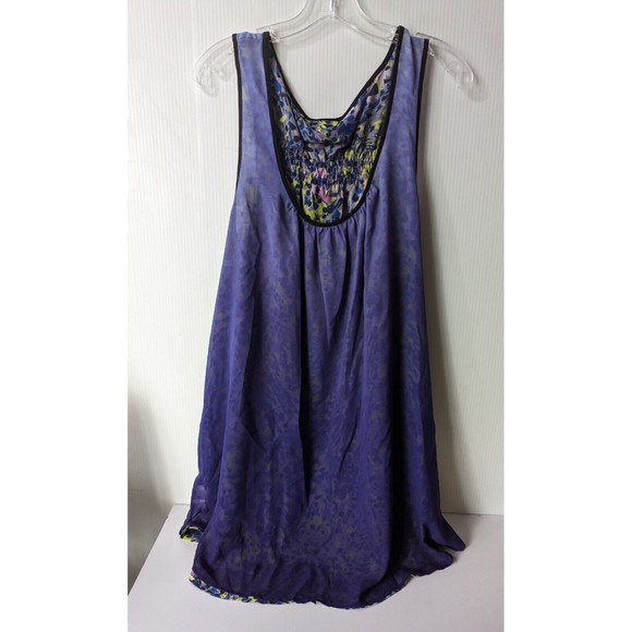 Beverly Drive Womens Reversible Blouse Size 20 22 Floral Top Smocked Neon Purple - Picture 6 of 12